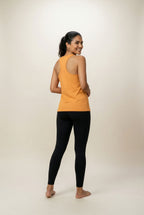 ATHLEEZ LYO.Pulse SET - ORANGE & BLACK - HIGH PERFORMANCE TANK TOP + LEGGINGS AUS LYOCELL